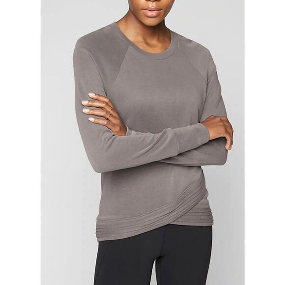 Athleta Serenity Criss Cross Pullover Sweatshirt Size Small‎ Gray Lounge Comfort - Picture 2 of 8